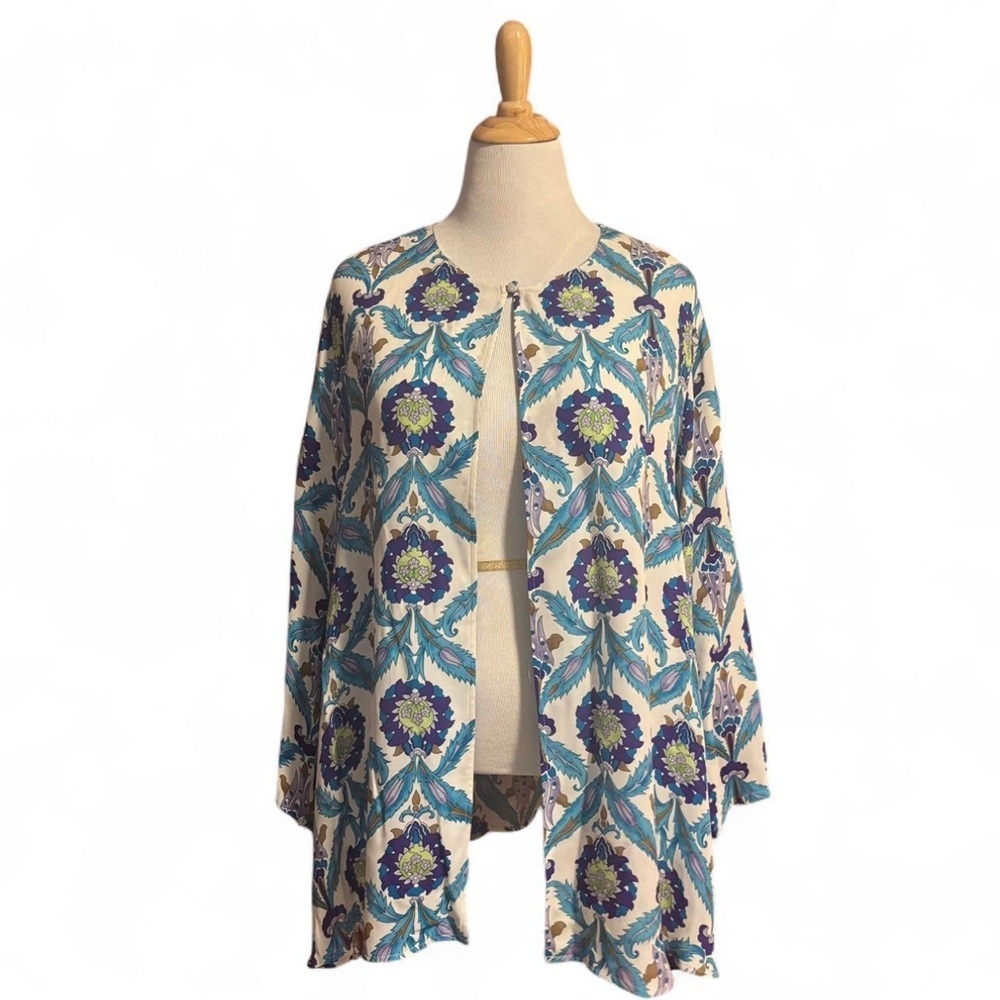 Vintage Diane Von Furstenberg Women's 1X Silk Open Front Tunic Geometric Floral